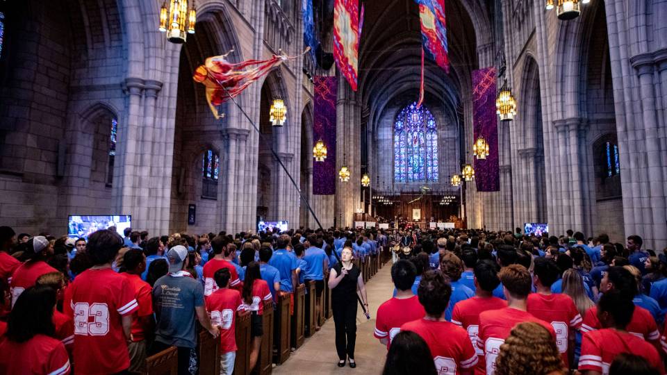 Opening exercises overview of students in the chapel