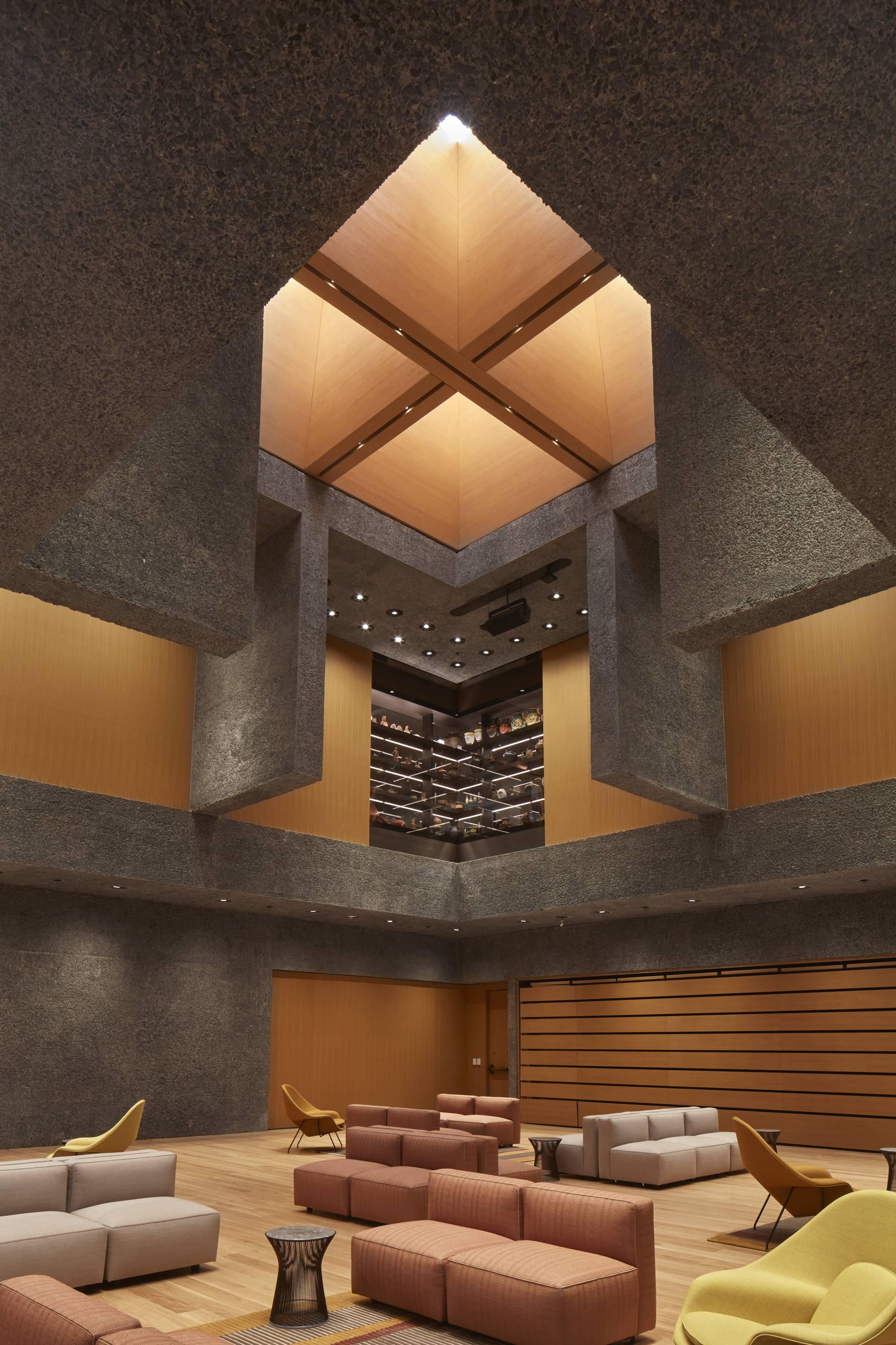 Seating in the soaring Grand Hall, a new campus gathering place.