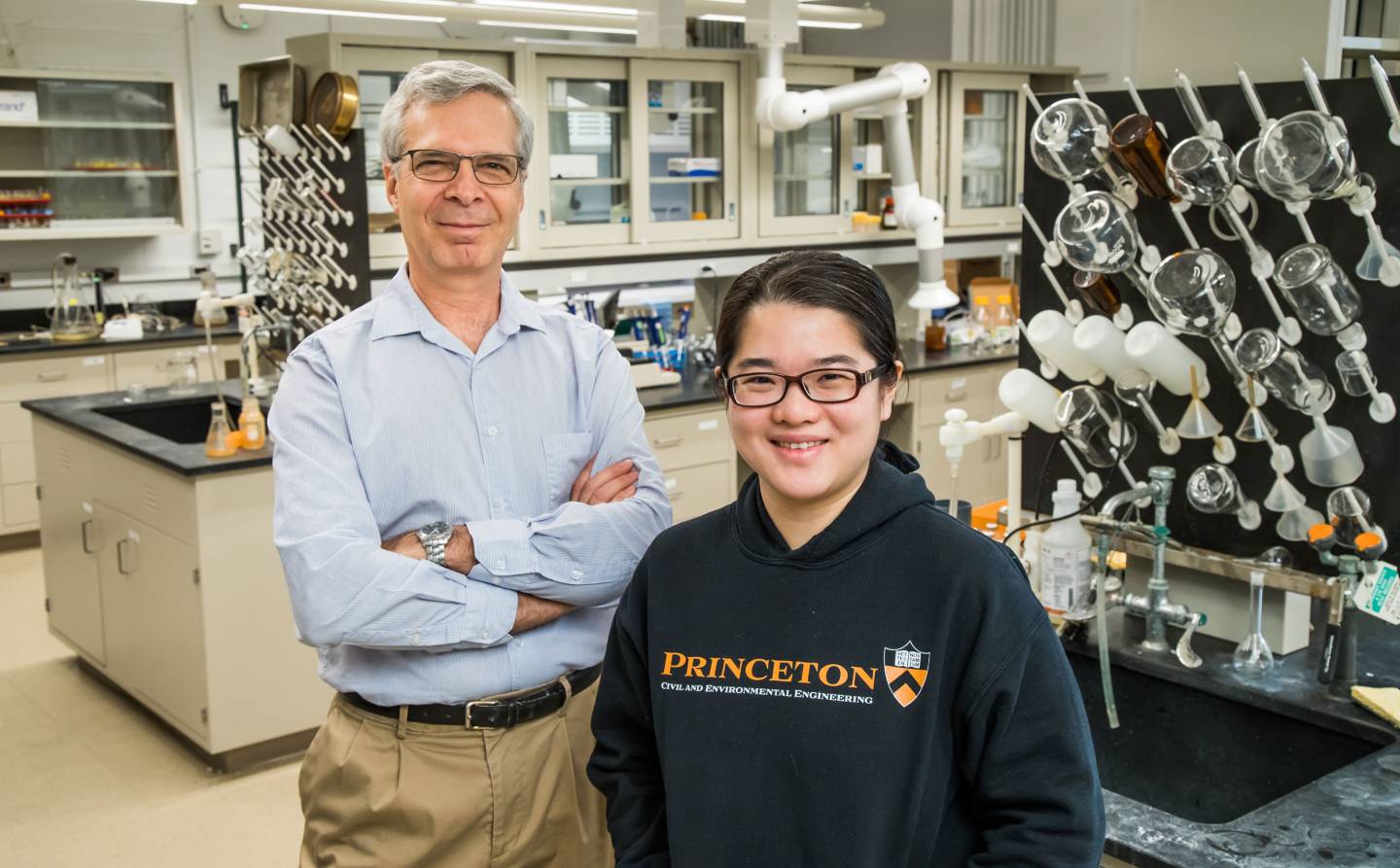 Peter Jaffe and Shen Huang in a laboratory